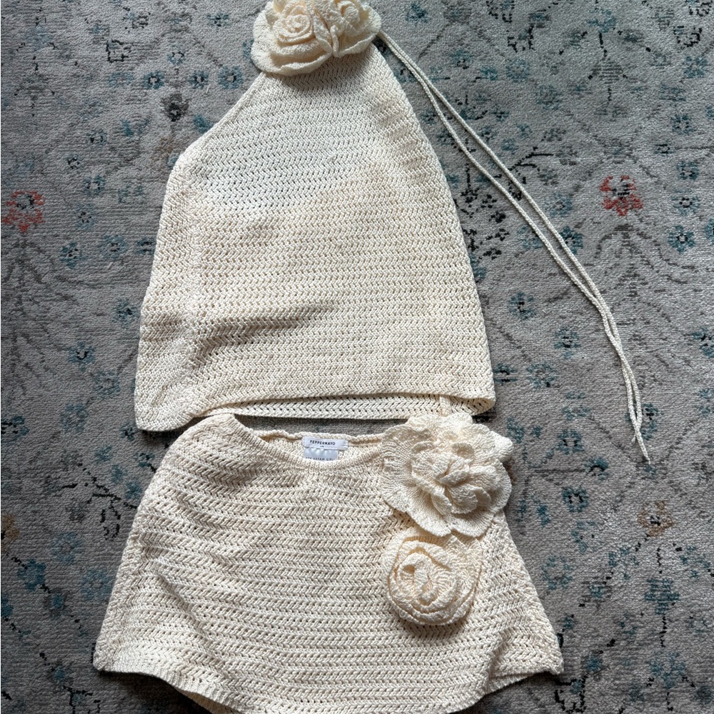 Peppermayo Cream Knit Set with Floral Detail